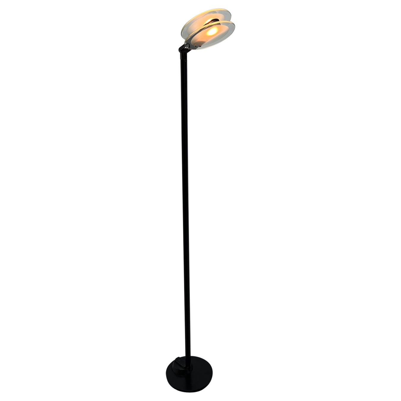 Postmodern Belux Adjustable Head Floor Lamp with Double Glass Pane Diffuser