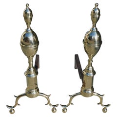 Pair of American Lemon Finial Andirons with Spur Legs and Ball Feet, NY, C. 1800
