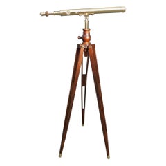 Antique American Brass Telescope on Walnut Tripod Stand Word & Works St Louis, MO C 1880