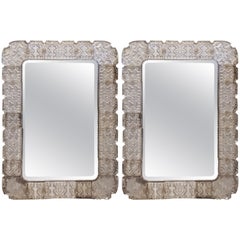 Pair of Cast Glass Tile Mirrors by Carl Fagerlund, Orrefors, 1950