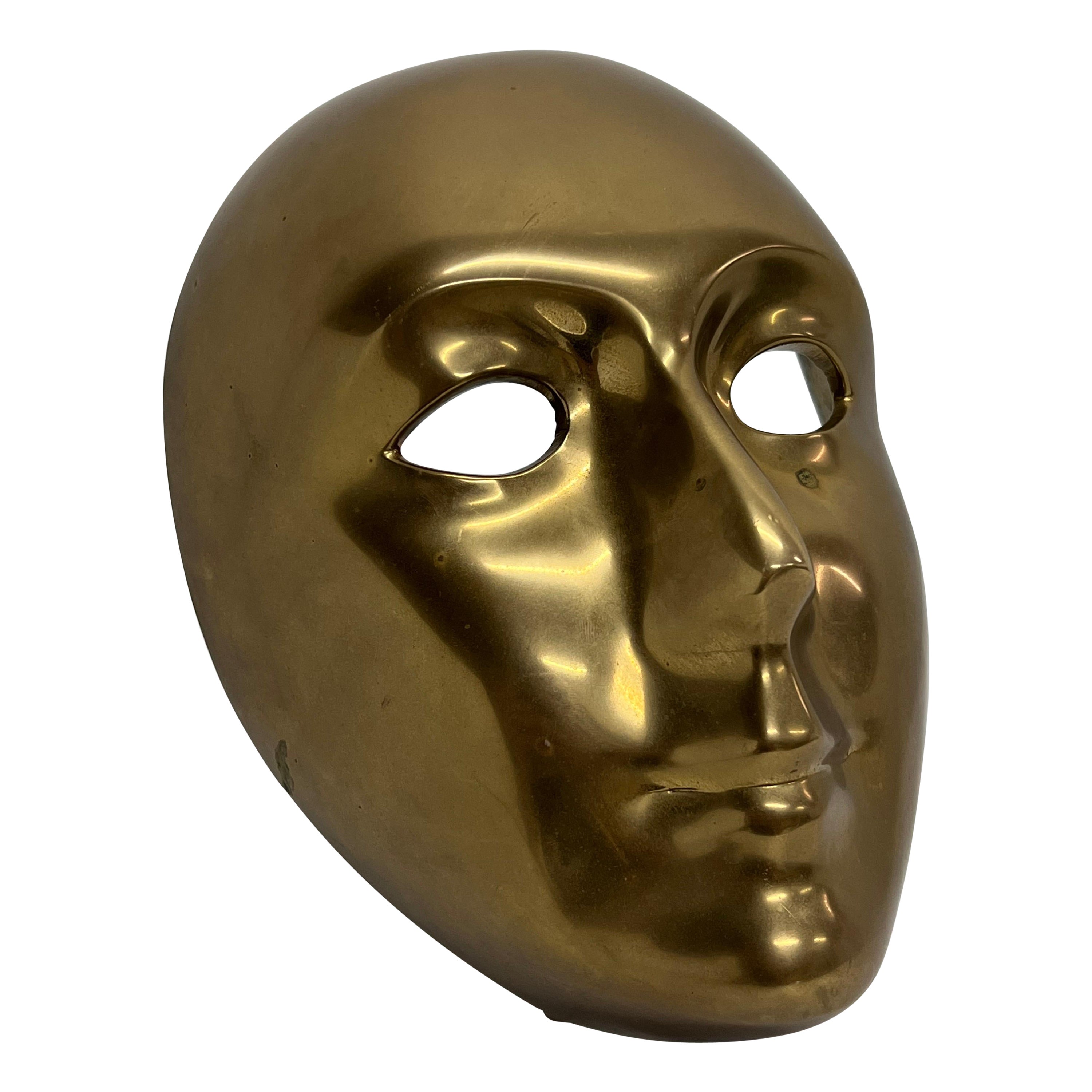 Polished Bronze Venetian Mask Sculpture by Volare, 1994 For Sale
