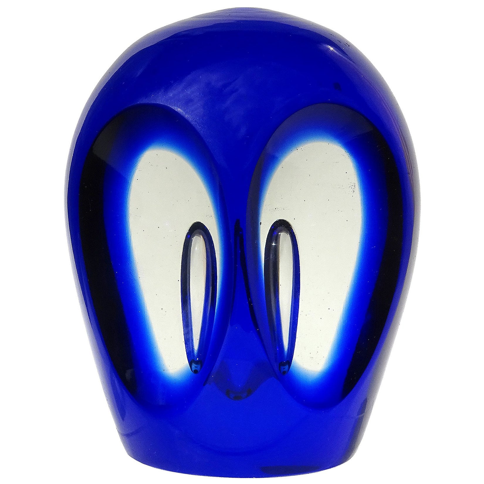Presse-papiers Sommerso de Salviati Murano en verre d'art italien bleu cobalt figurine de hibou en vente