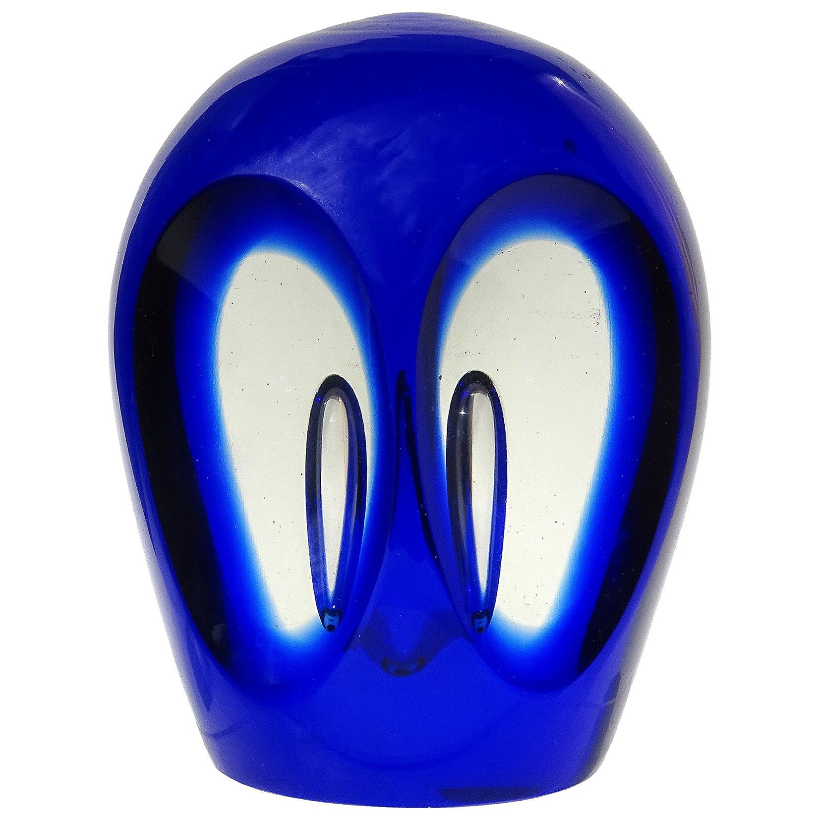 Presse-papiers Sommerso de Salviati Murano en verre d'art italien bleu cobalt figurine de hibou