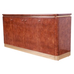Lane Mid-Century Modern Burl Wood and Brass Sideboard Credenza, 1970s