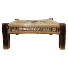 Rustic Low-Profile Stool in Woven Rope on Wood Frame Arts & Crafts