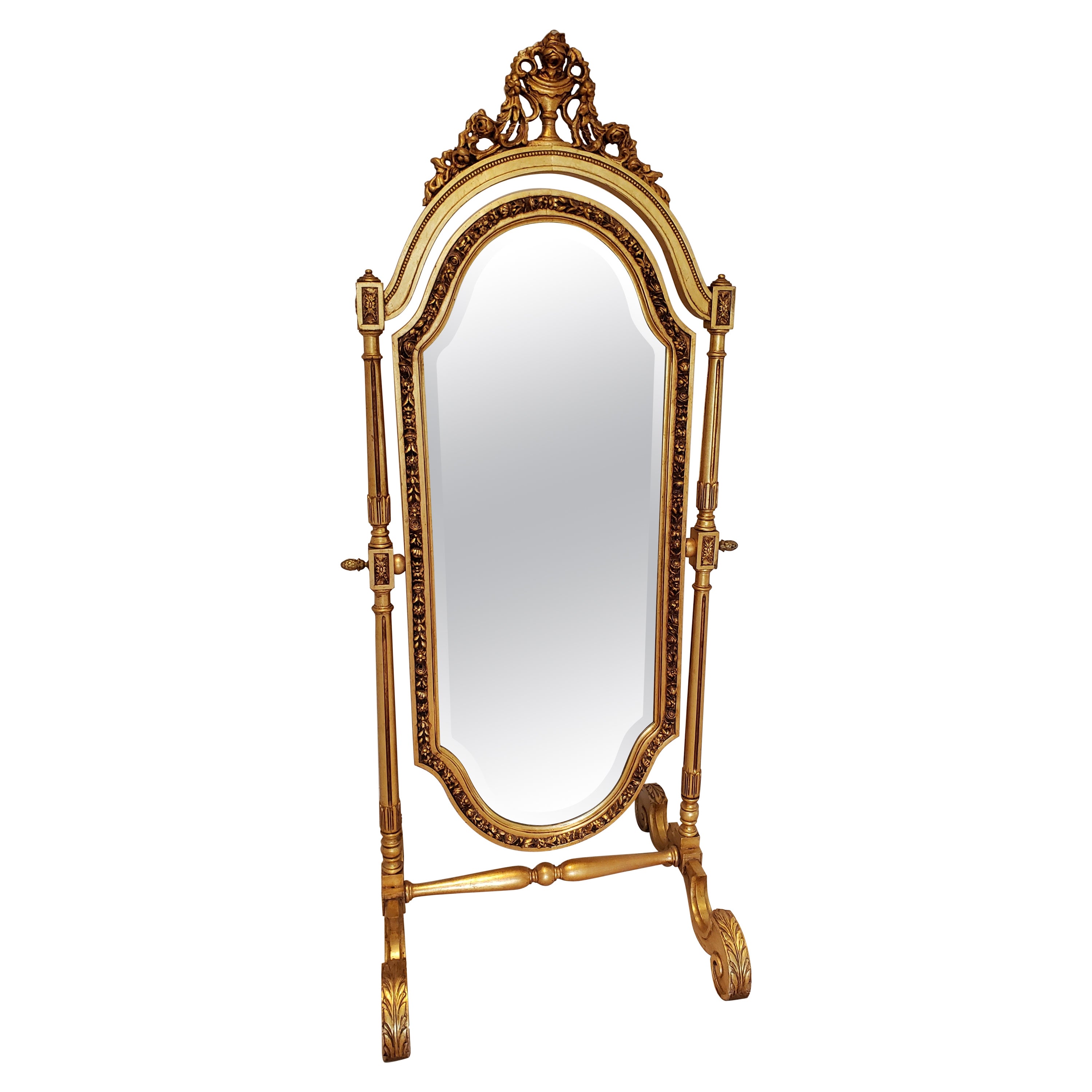 French 19th Century Louis XVI Style Full Length Giltwood Cheval Mirror