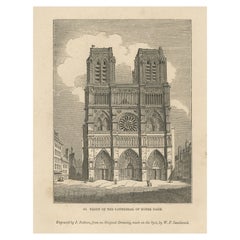 Antique Print of the Notre-Dame de Paris Cathedral in Paris, France, 1835