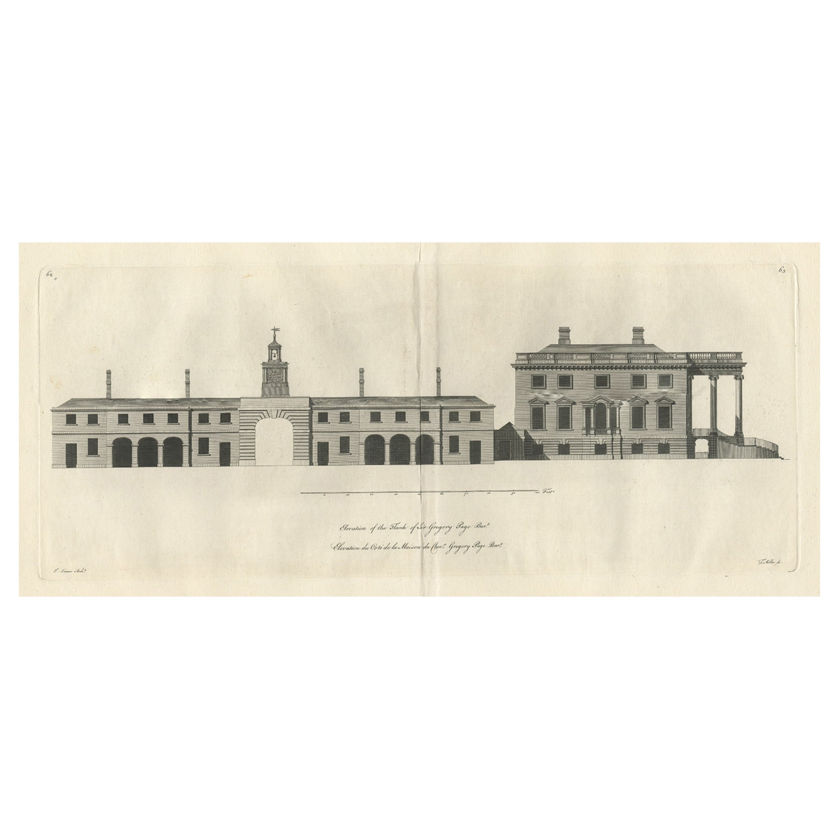 Antique Print of the Residence of Sir Gregory Page by Miller, c.1770