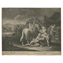Antique Mezzotint of Soldiers Near the Sutler's Tent for Tobacco, Beer and Meat, Ca.1750