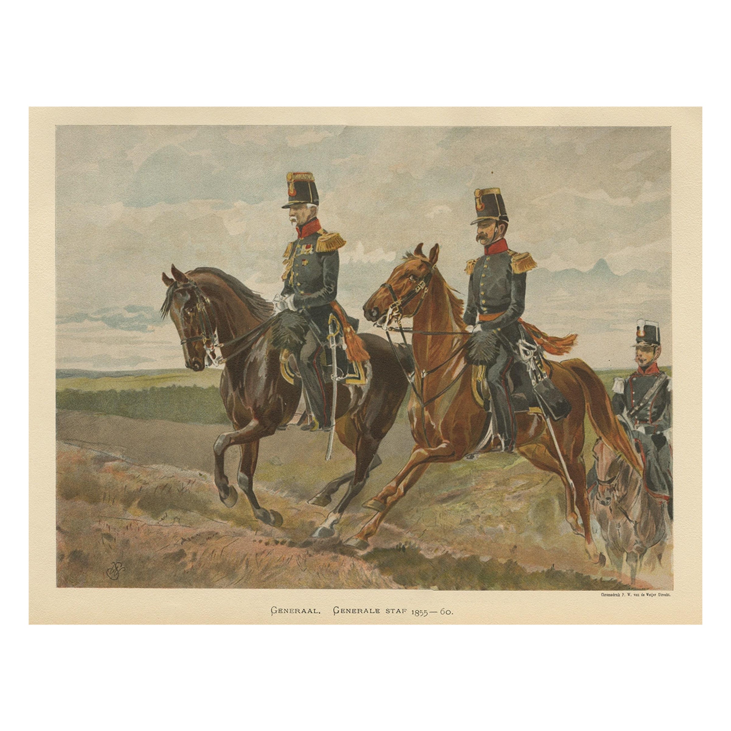 Antiker Druck der Generalen der niederländischen/belgischen Armee von 1855-1860, veröffentlicht 1900 im Angebot