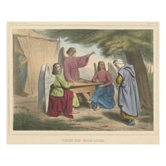 Old Print from the Old Testament the Vision of the Three Angels, ca.1840