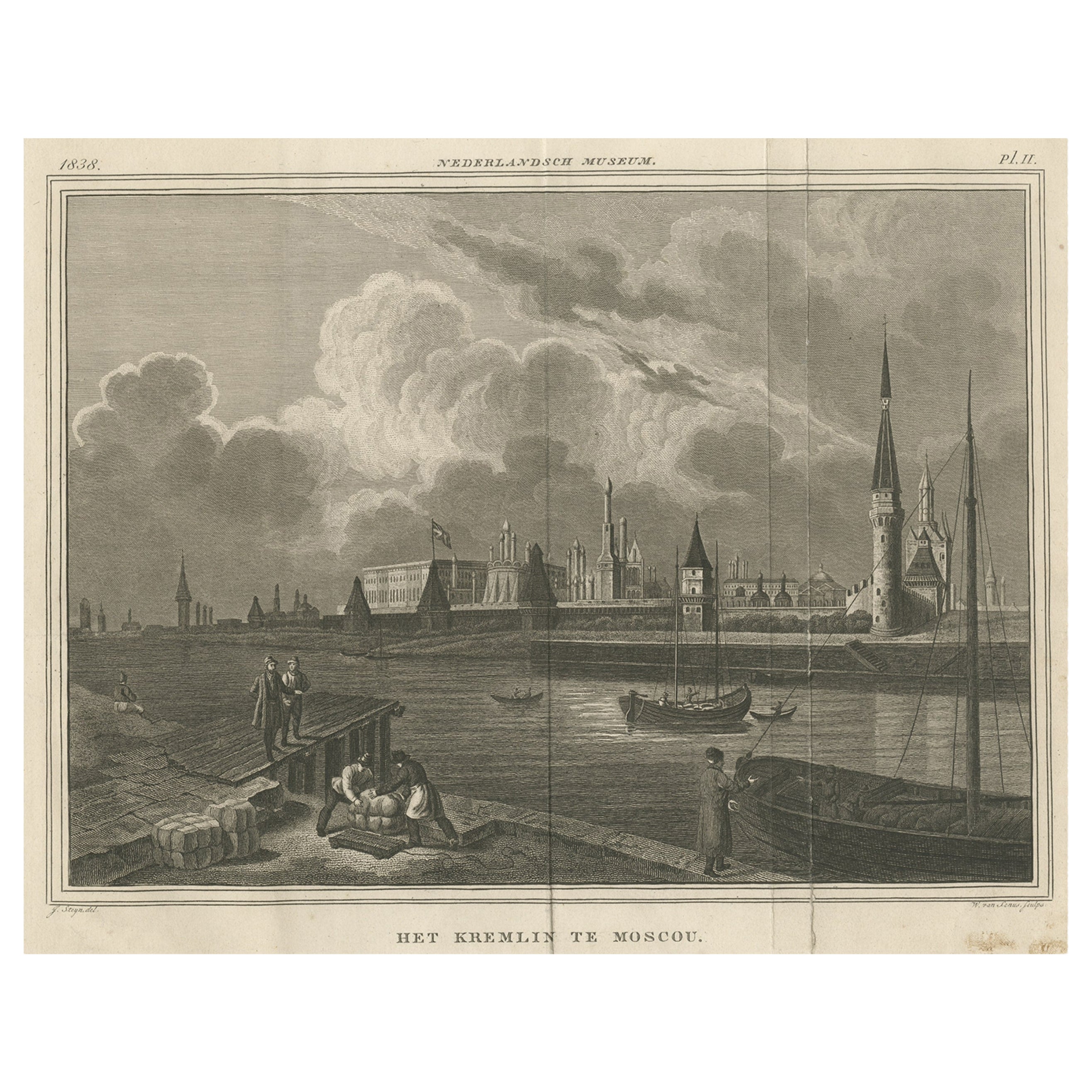 View of the Moscow Kremlin, a Fortified Complex in the Russian Capital, 1838 For Sale