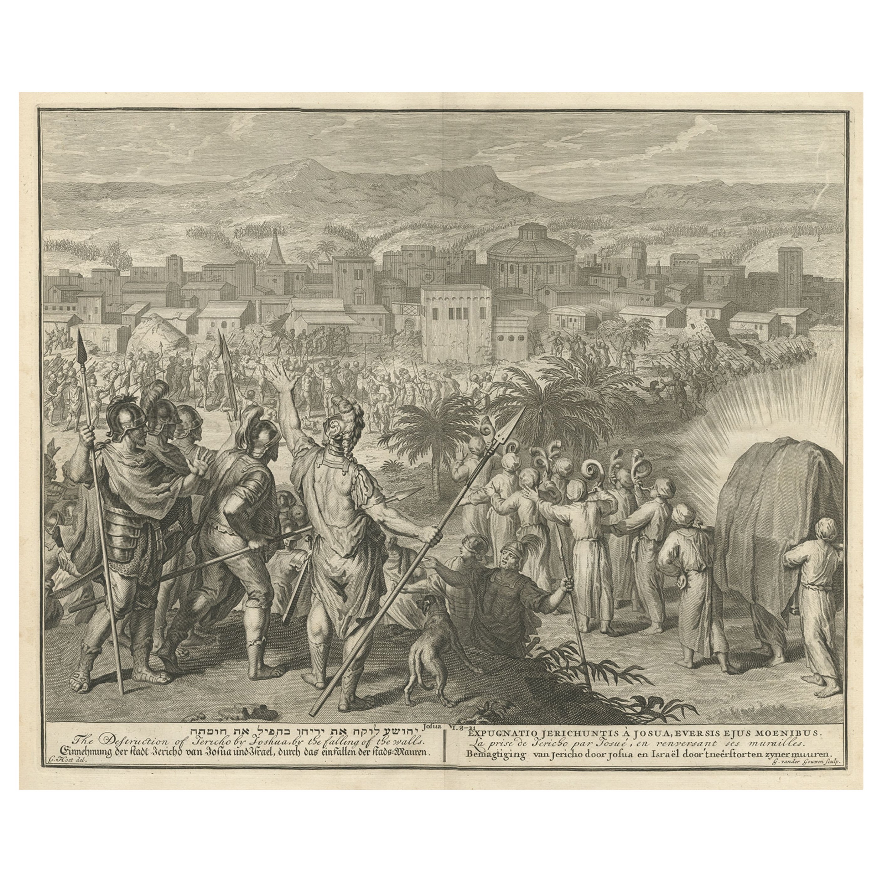 Old Print of The Battle of Jericho from Joshua's Conquest of Canaan, c.1728 For Sale
