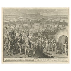 Ancienne estampe de la bataille de Jericho tirée de la conquête de Canaan par Joshua, vers 1728