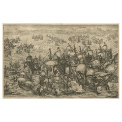 Engraving of Dutch Attacking the Portuguese Fleet off Bantam, Indonesia, 1644