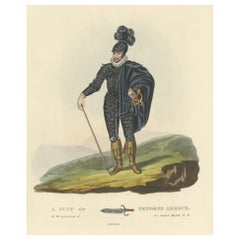 Ancienne estampe de l'armure géorgienne des armoiries croisées géorgiennes, 1842