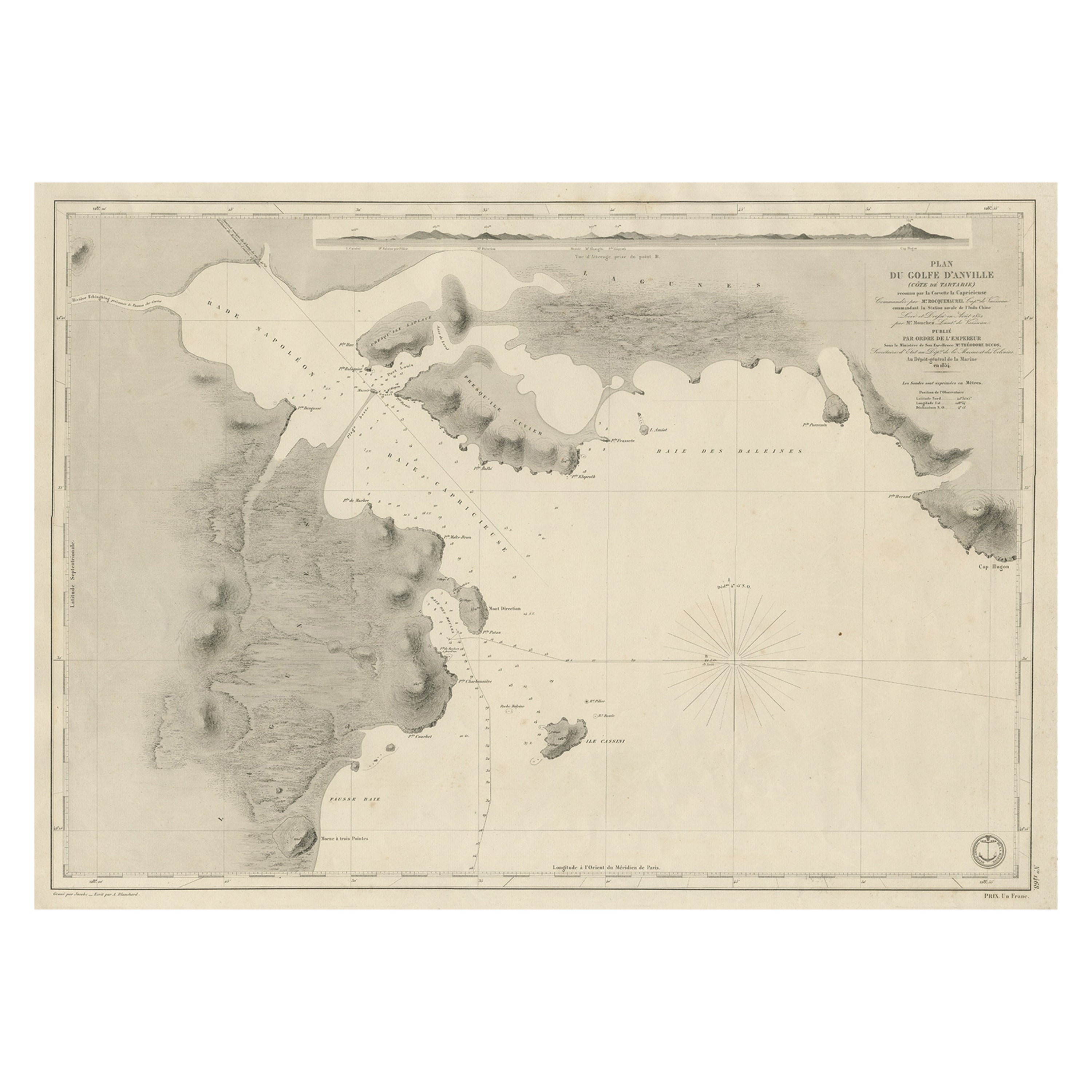 Antike Karte einer Teil der chinesischen Küste, entdeckt von den Französischen, um 1852 im Angebot