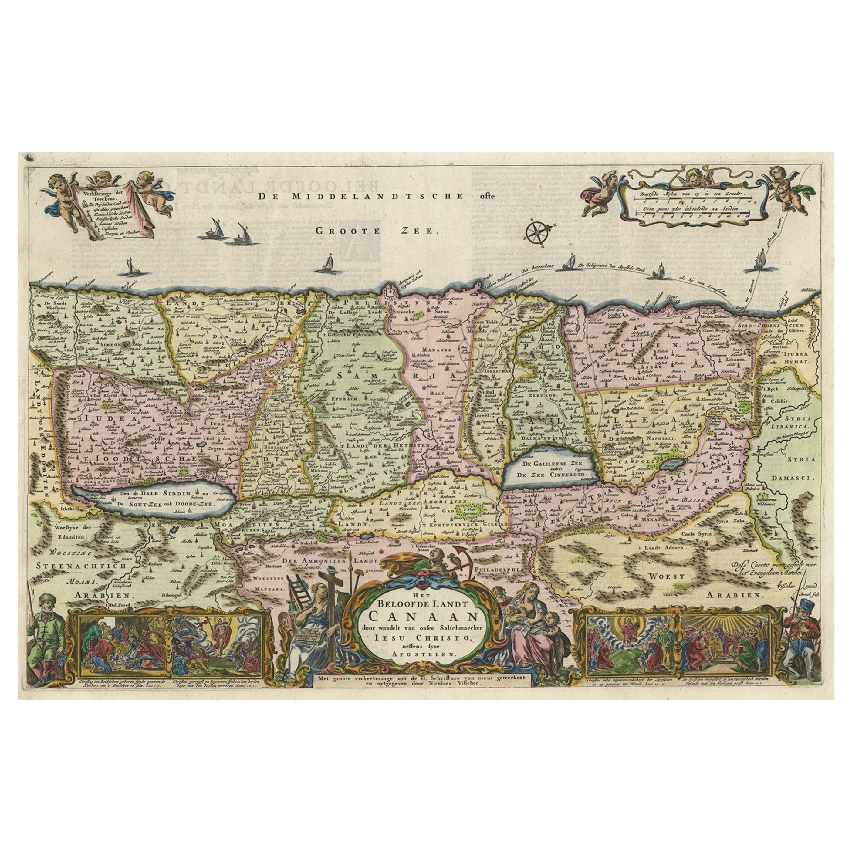 Detailed Map of the Holy Land, Showing the Travels of Christ & Apostles, ca.1650