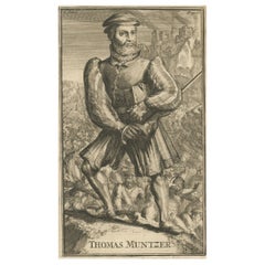 Antique Engraving of Thomas Müntzer, a Reformation-Era German Theologian, 1701