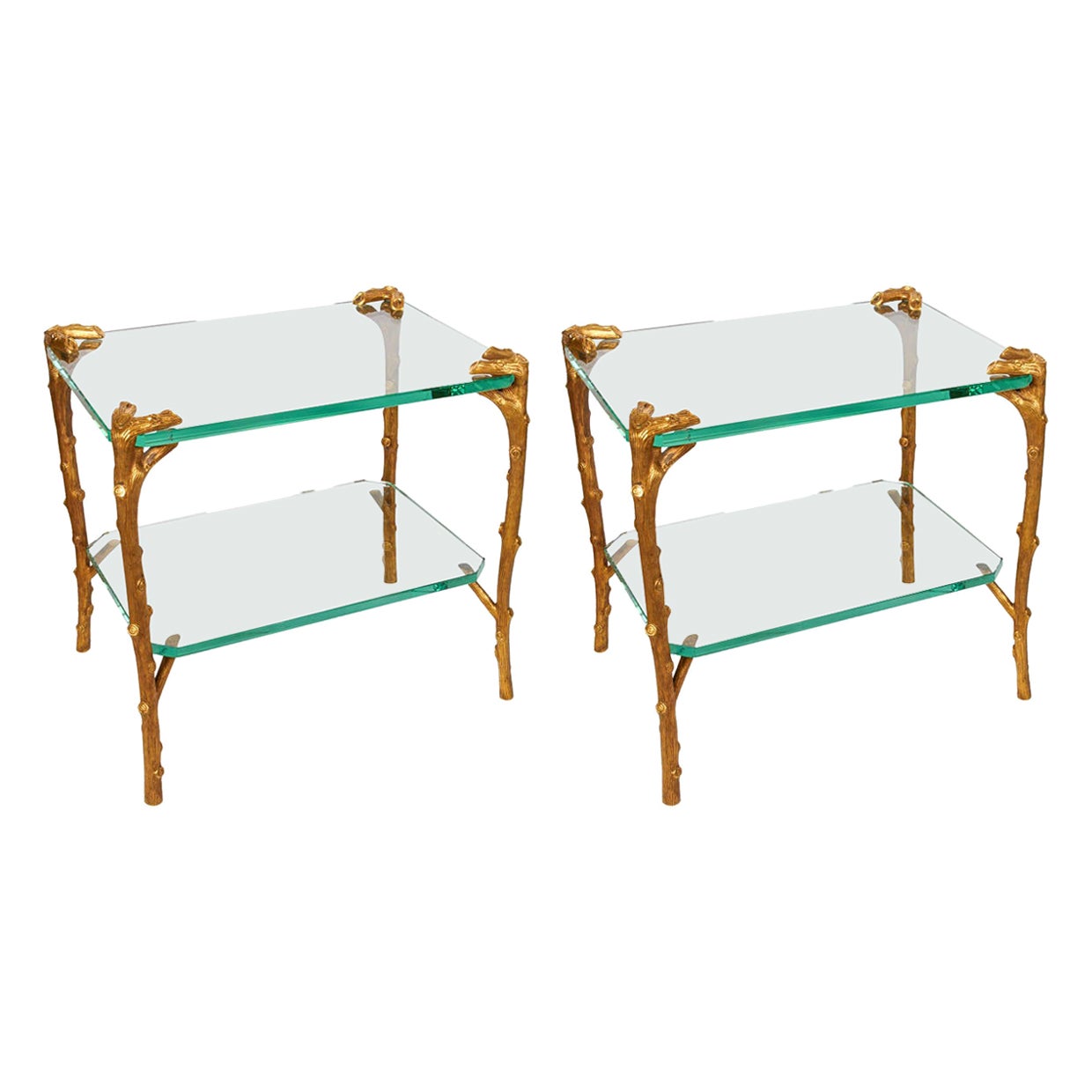 Pair of Art Deco Bronze and Glass Side Tables or Coffee Tables by P. E. Guerin For Sale
