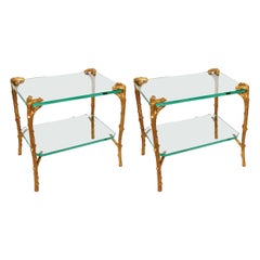 Pair of Art Deco Bronze and Glass Side Tables or Coffee Tables by P. E. Guerin