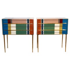 Bespoke Italian Pair of Mondrian Style Blue Green Yellow Chests / End Tables