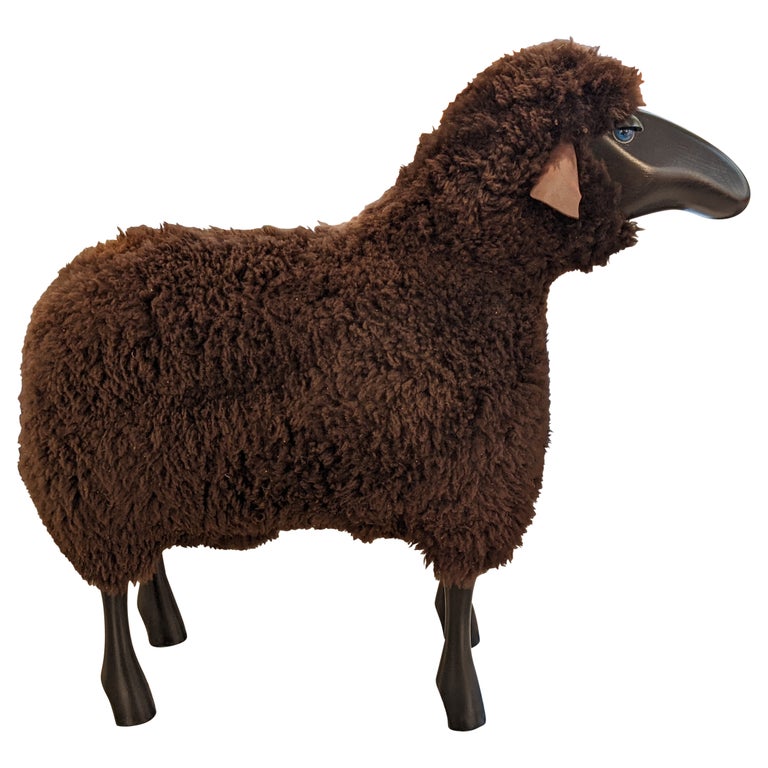 Sheep Sculpture, Curly Brown Fur, by Hans-Peter Krafft, Germany