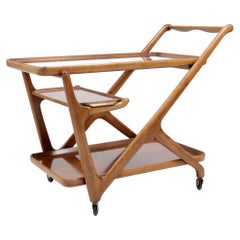 Walnut Midcentury Tea Trolley Cart Cesare Lacca for Cassina