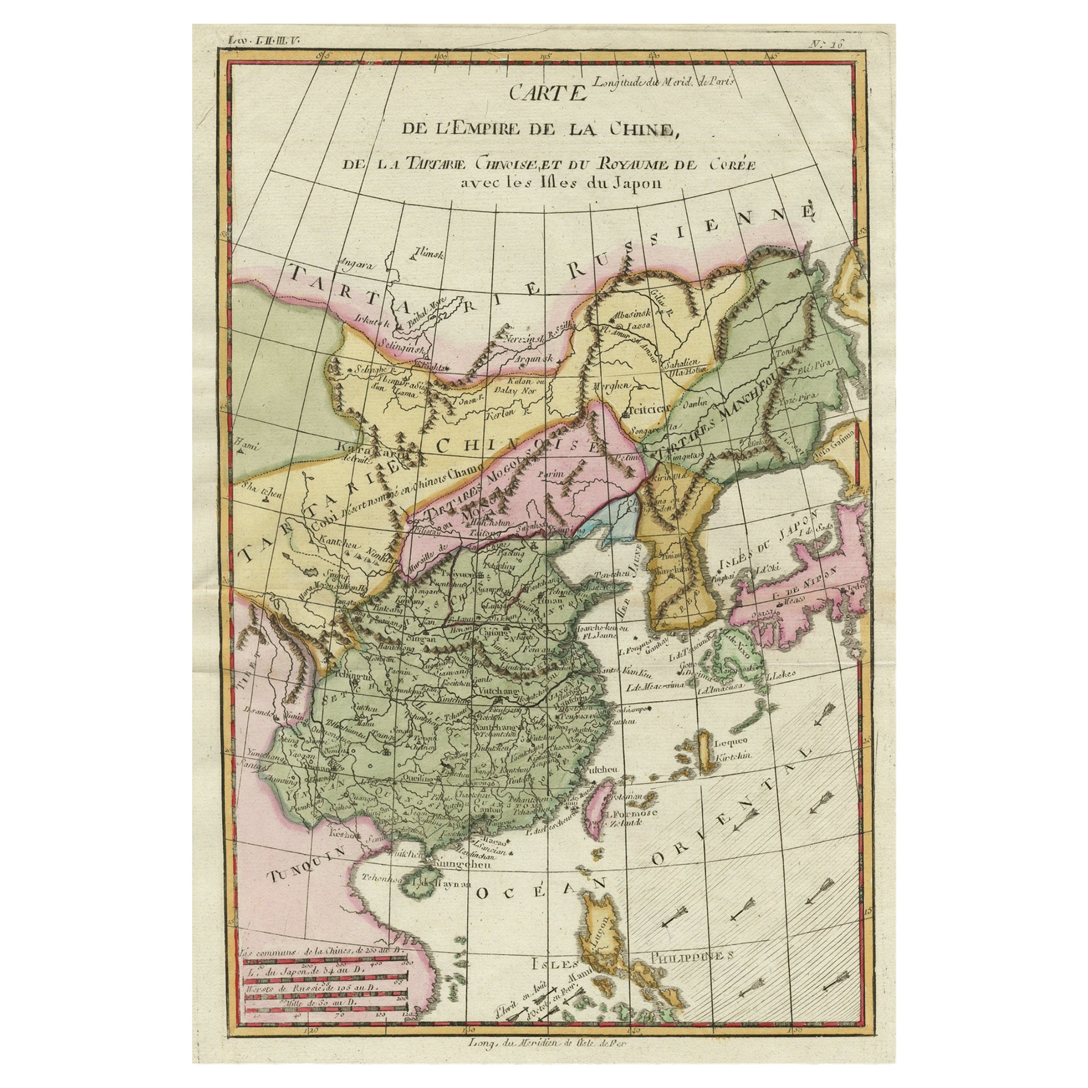 Carte décorative de l'Empire de Chine, Corée, Japon, Taïwan, Lucon, Macao, 1780 en vente