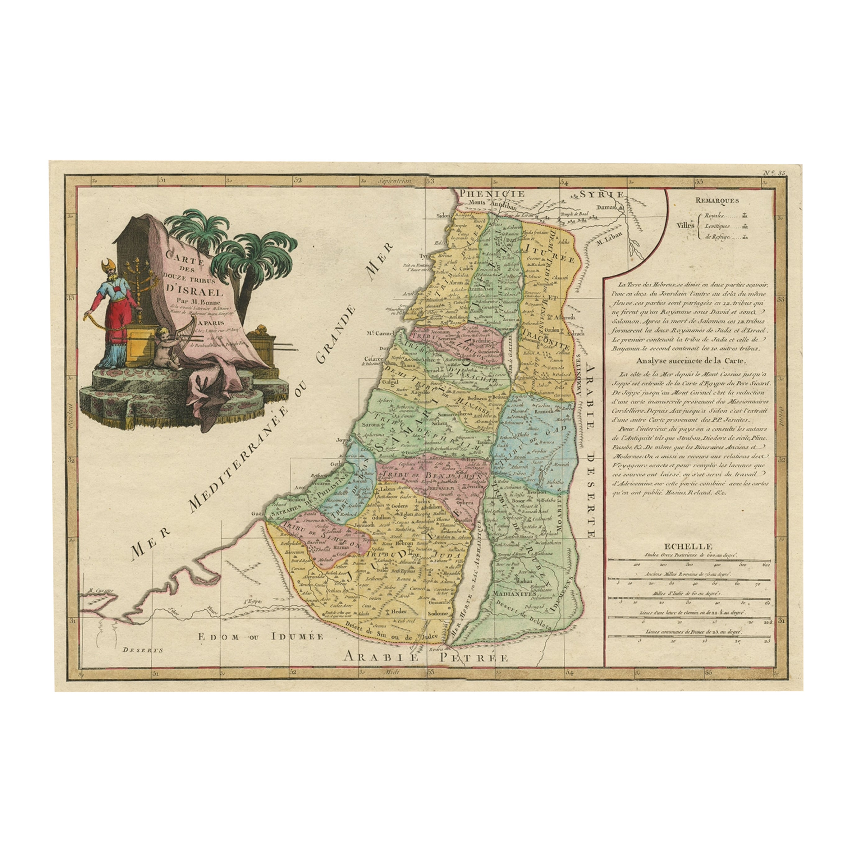 Original Rare Map of the Holy Land Showing the Twelve Tribes of Israel's, 1782