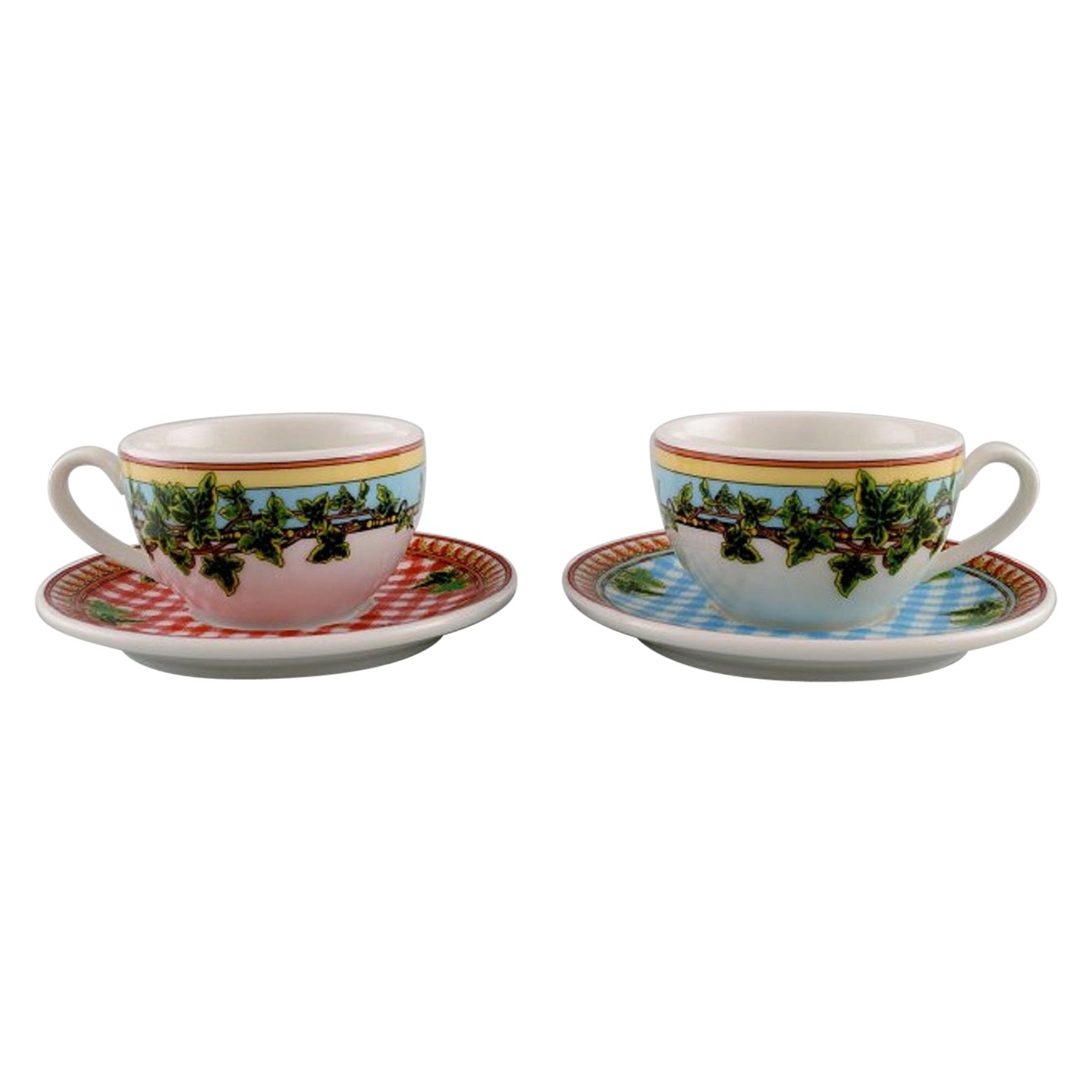 Gianni Versace for Rosenthal, Two "Ivy Leaves" Cups with Saucers, Late 20th C For Sale