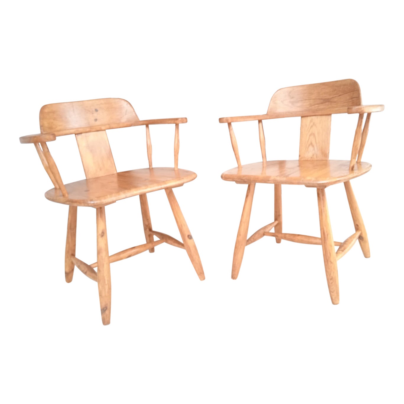 pair of Finnish pine armchairs, 60s