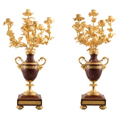 Pair of Candelabra, Rouge Griotte Marble, Gilt Bronze, France, 19th Century