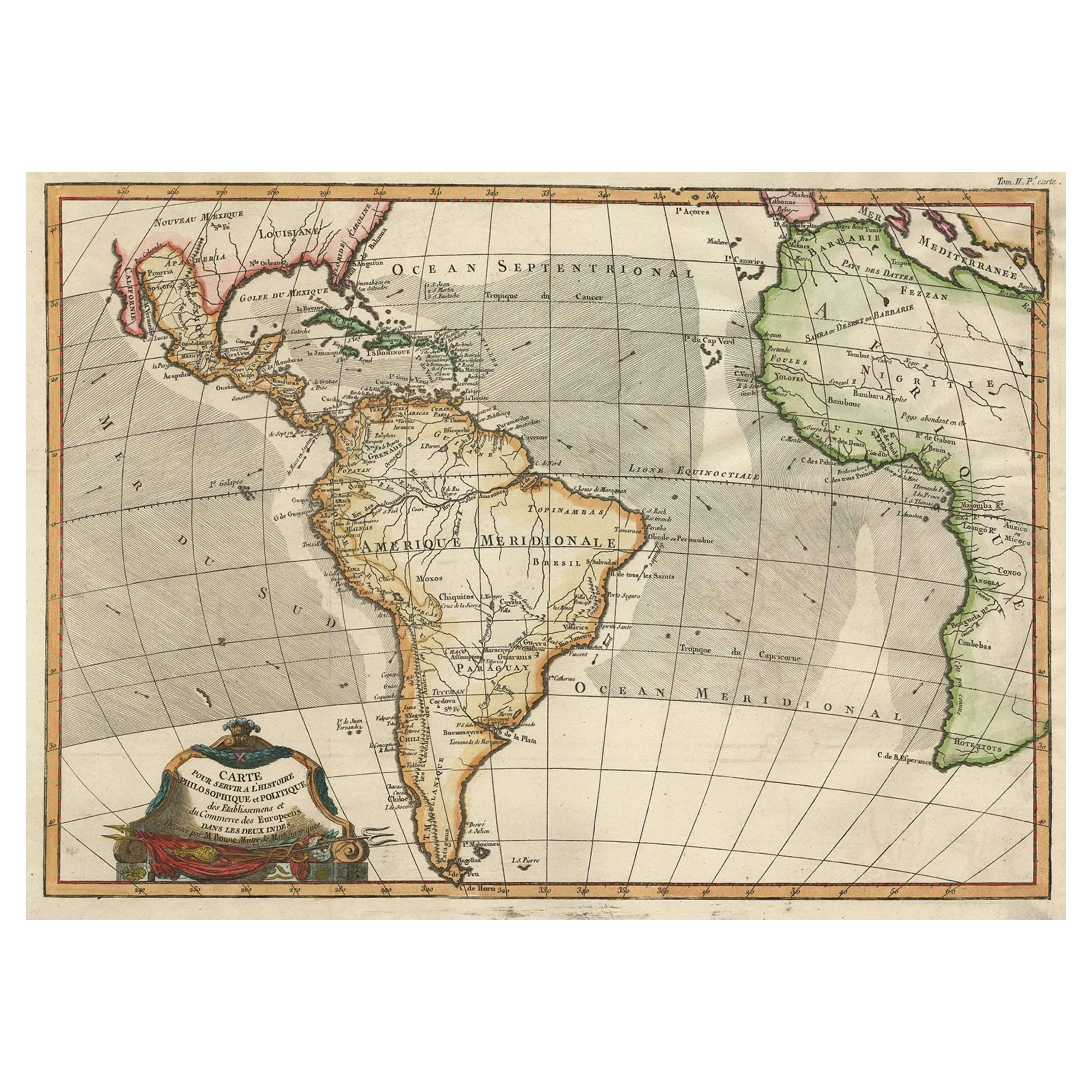 Carte ancienne d'Amérique du Sud, des Indes occidentales et de la plupart des Afriques, vers 1775