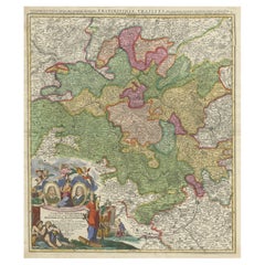 Carte ancienne colorée centrée sur Nuremberg et Bamberg en Allemagne, vers 1703