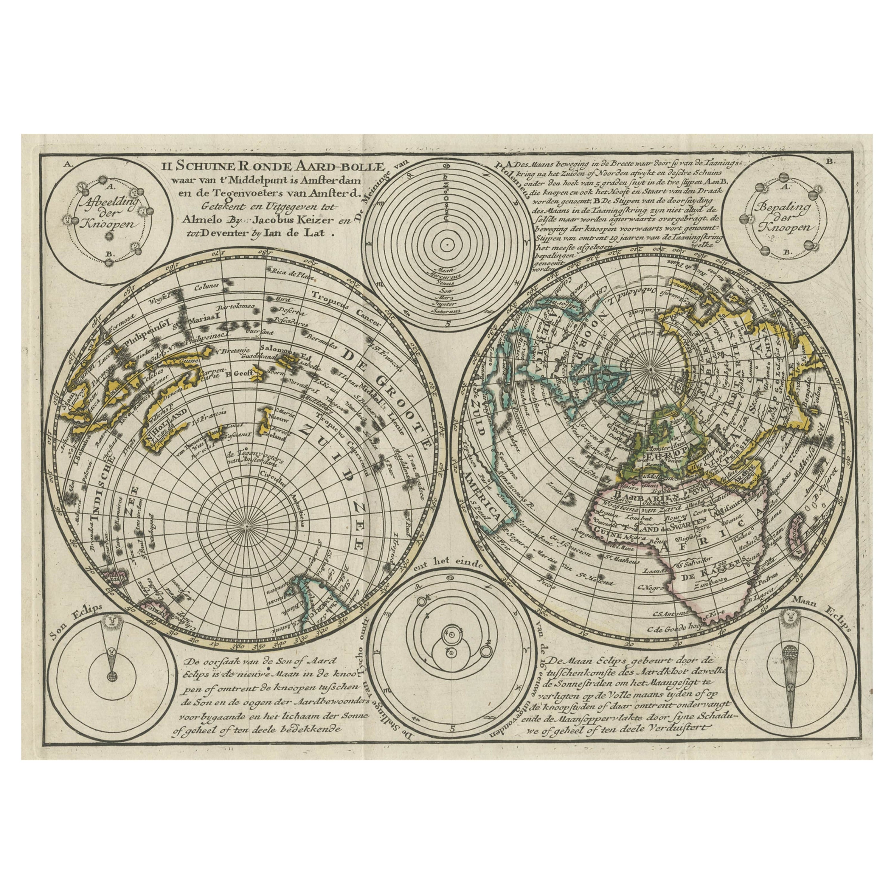 Double Hemisphere World Map on Polar Projections & California Island, 1788
