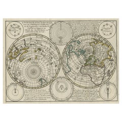 Antique Double Hemisphere World Map on Polar Projections & California Island, 1788