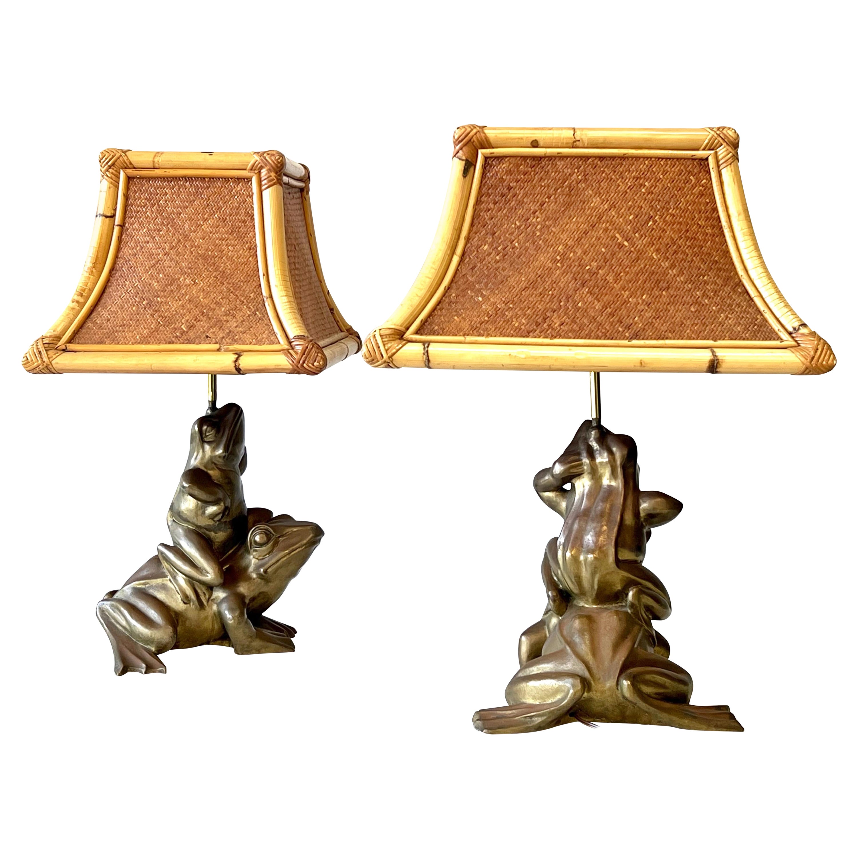 Gabriella Crespi Rare Due Rane Frogs Pair of Animali Table Lamps, 1970s For Sale