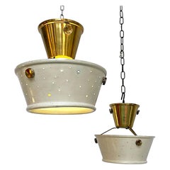 Mid Century Brass and Perforated Metal Chandeliers Arredoluce Style, 1950
