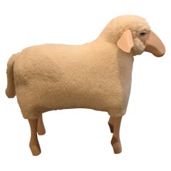 Sheep Sculpture, White Wool Plush, by Hans Peter Krafft, Germany