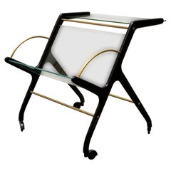 Ico Parisi Glass and Wood Magazine Rack with Wheels, 1950s