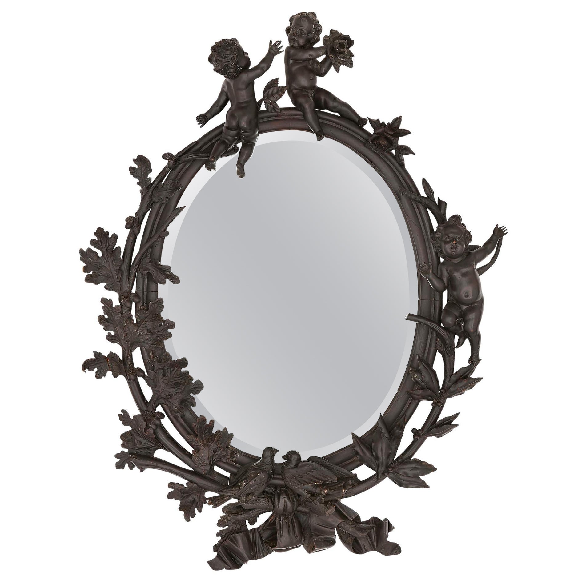 Large Belle Époque Period Carved Wood Wall Mirror For Sale