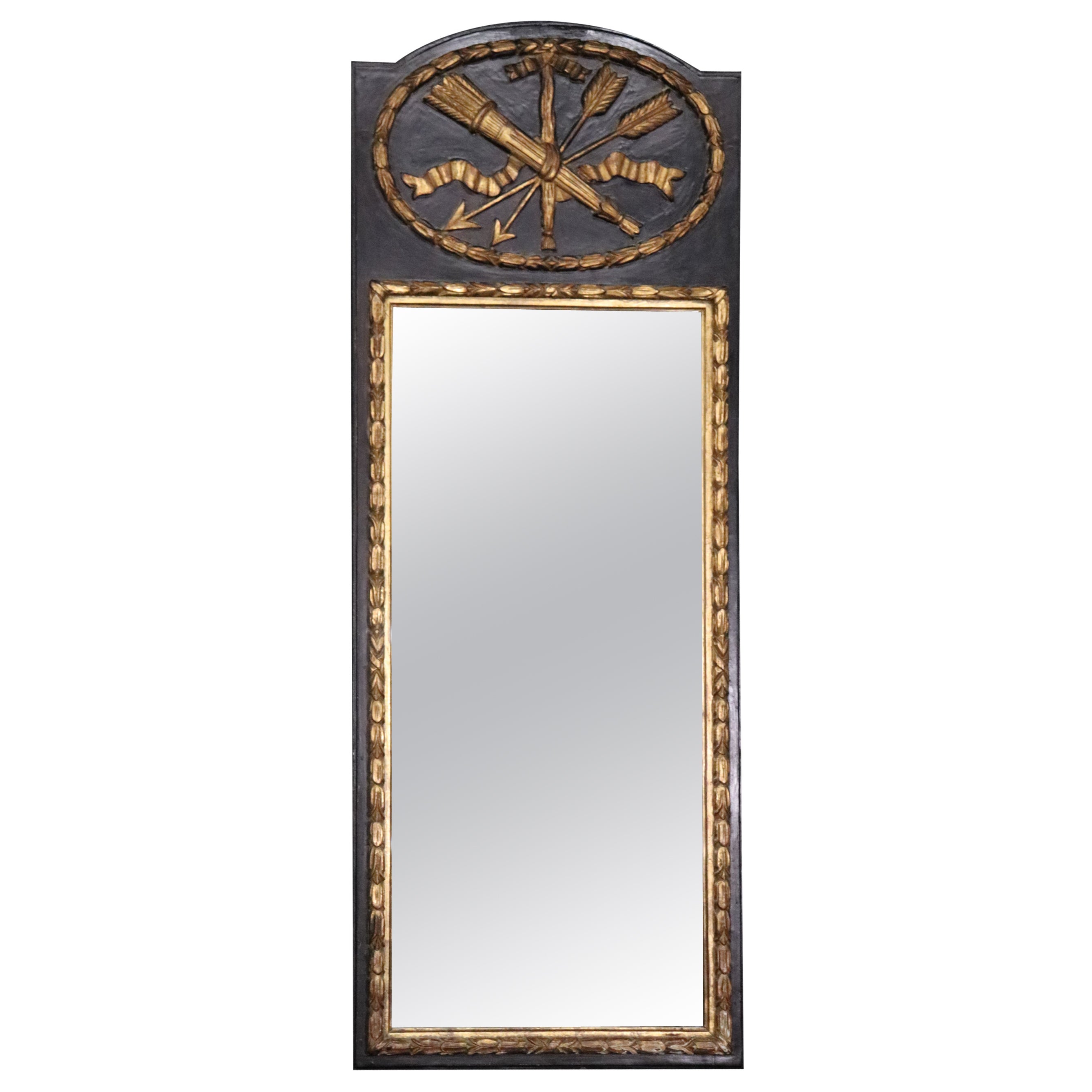 Ebonized Gilded Carved French Louis XV Trumeau Mirror