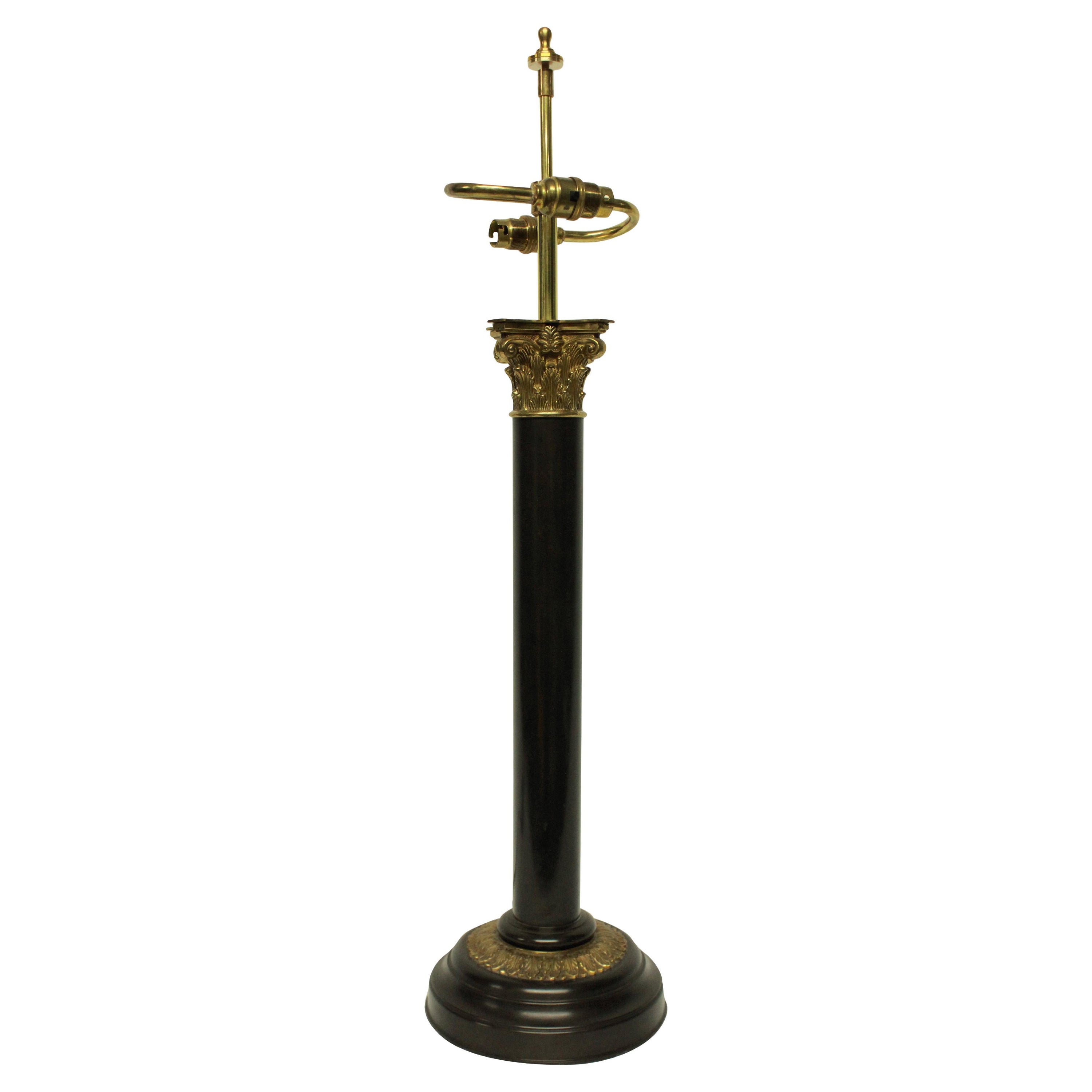 Large Bronze and Ormolu Column Lamp For Sale