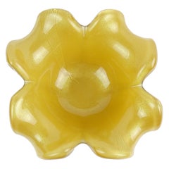 Barbini Murano Opalescent Honey Yellow Gold Flecks Italian Art Glass Bowl