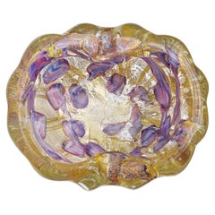 Barovier Toso Murano Gold Fleck Purple Blue Spots Italian Art Glass Bowl Ashtray