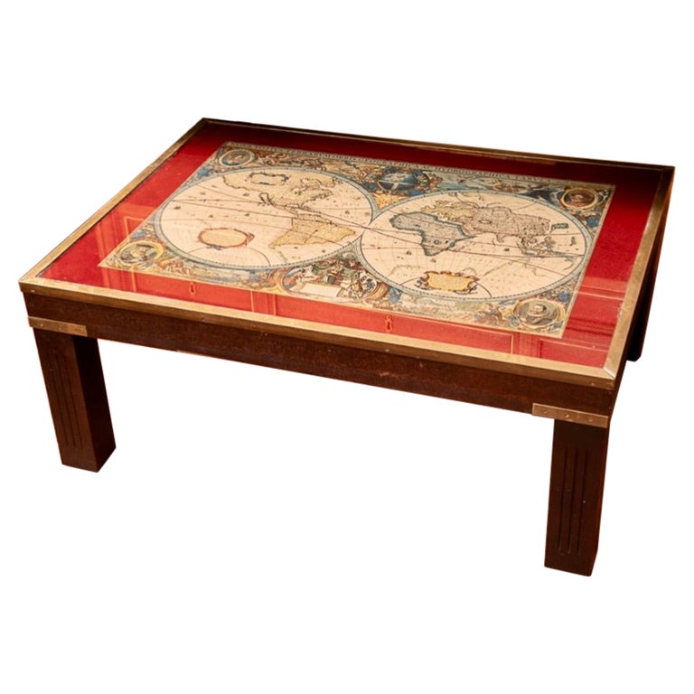 Map Decorated Coffee Table For Sale