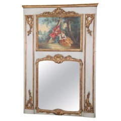 Beautiful French Louis XV Trumeau Mirror with Courtship Scene circa 1870s