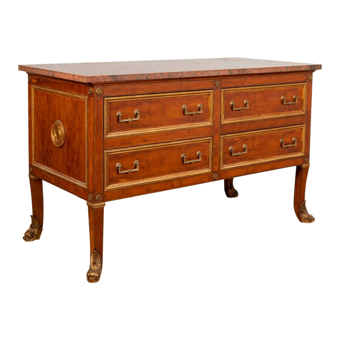 Regency Style Four Drawer Marble Top Commode For Sale