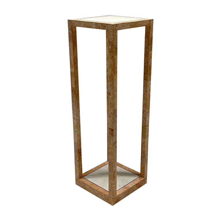 Post-Modern Tessellated Pink Marble and Coral Stone Pedestal by Maitland Smith For Sale